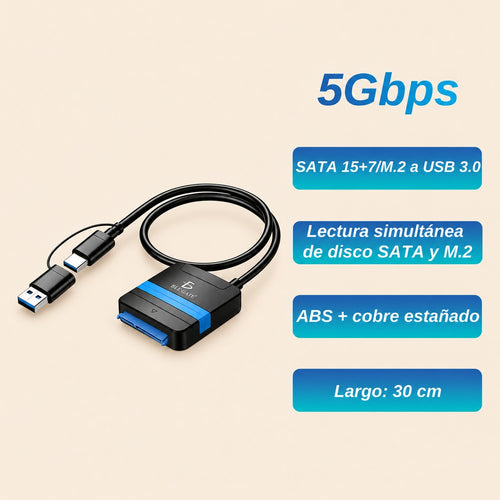 Adaptador type C USB 3.1 GEN2 a M.2 NVMe + SATA 2.5 3.5
