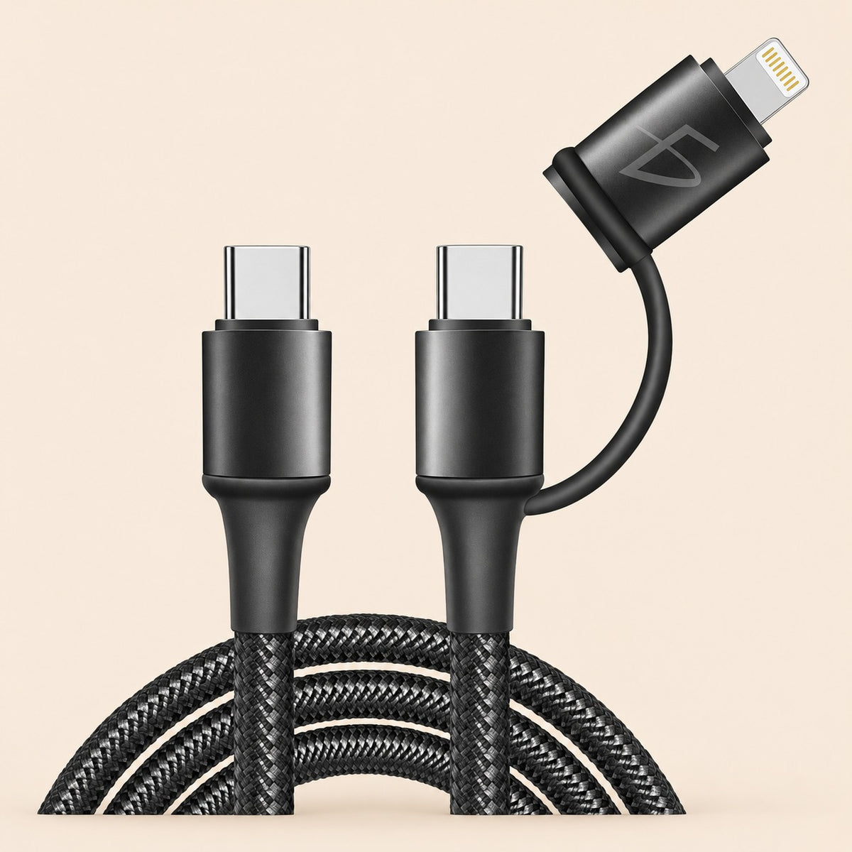 Cable de cordón entrelazado 1m tipo C 3A con adaptador