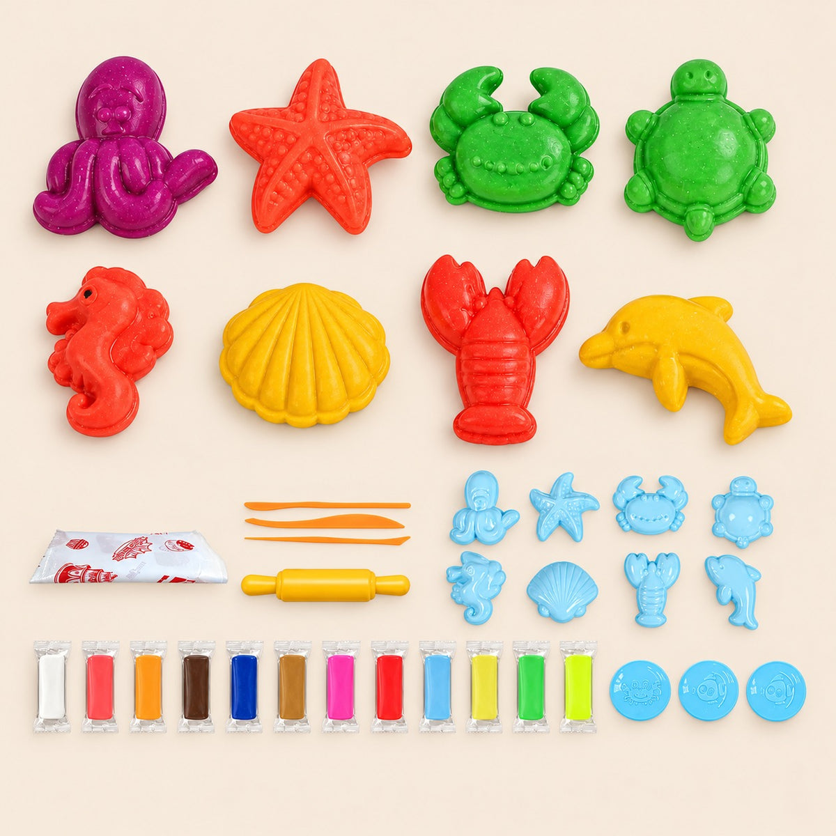Kit de plastilina infantil con moldes de animales marinos