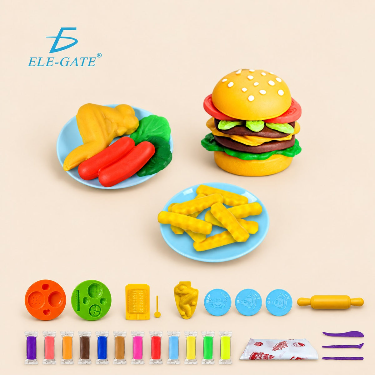 Kit de plastilina infantil con moldes rodillo y herramientas