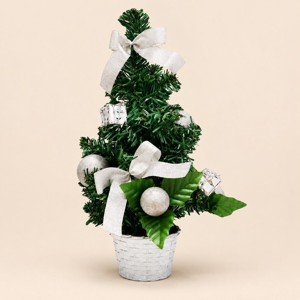 Mini árbol de Navidad 30 cm con maceta moños y esferas