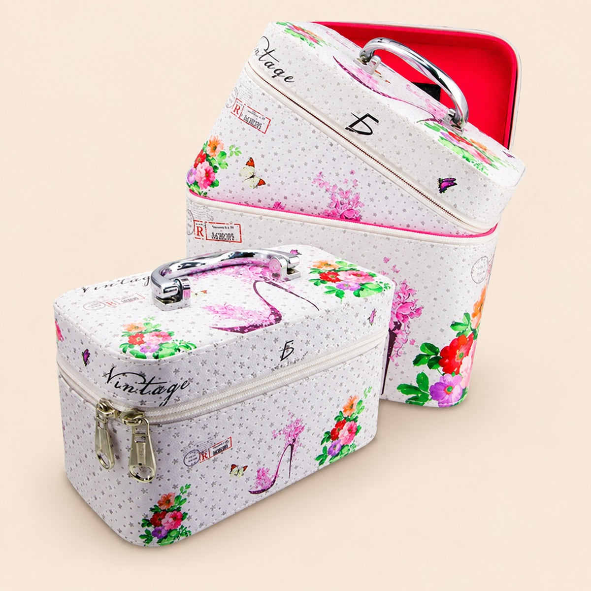 Cosmetiquera neceser estampado kit de 3 pzas viaje estuche