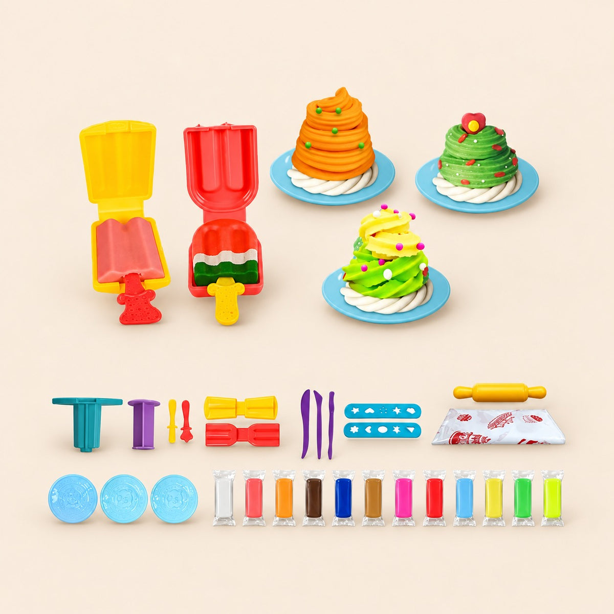 Kit de plastilina infantil con prensa y moldes de helados