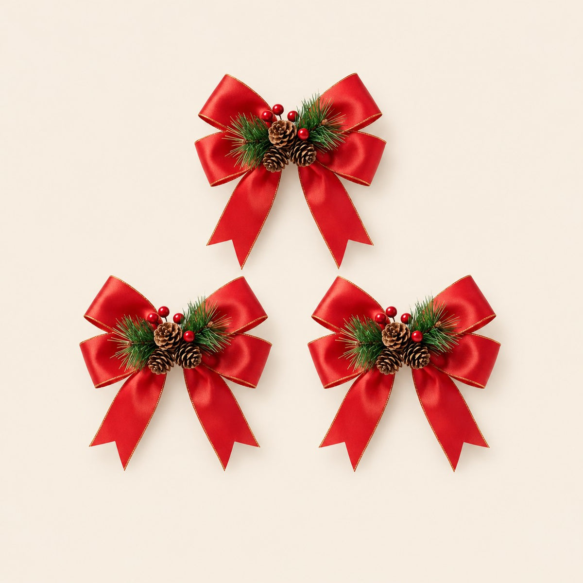 Paquete de 3 moños de Navidad con mini bouquet de garapiña