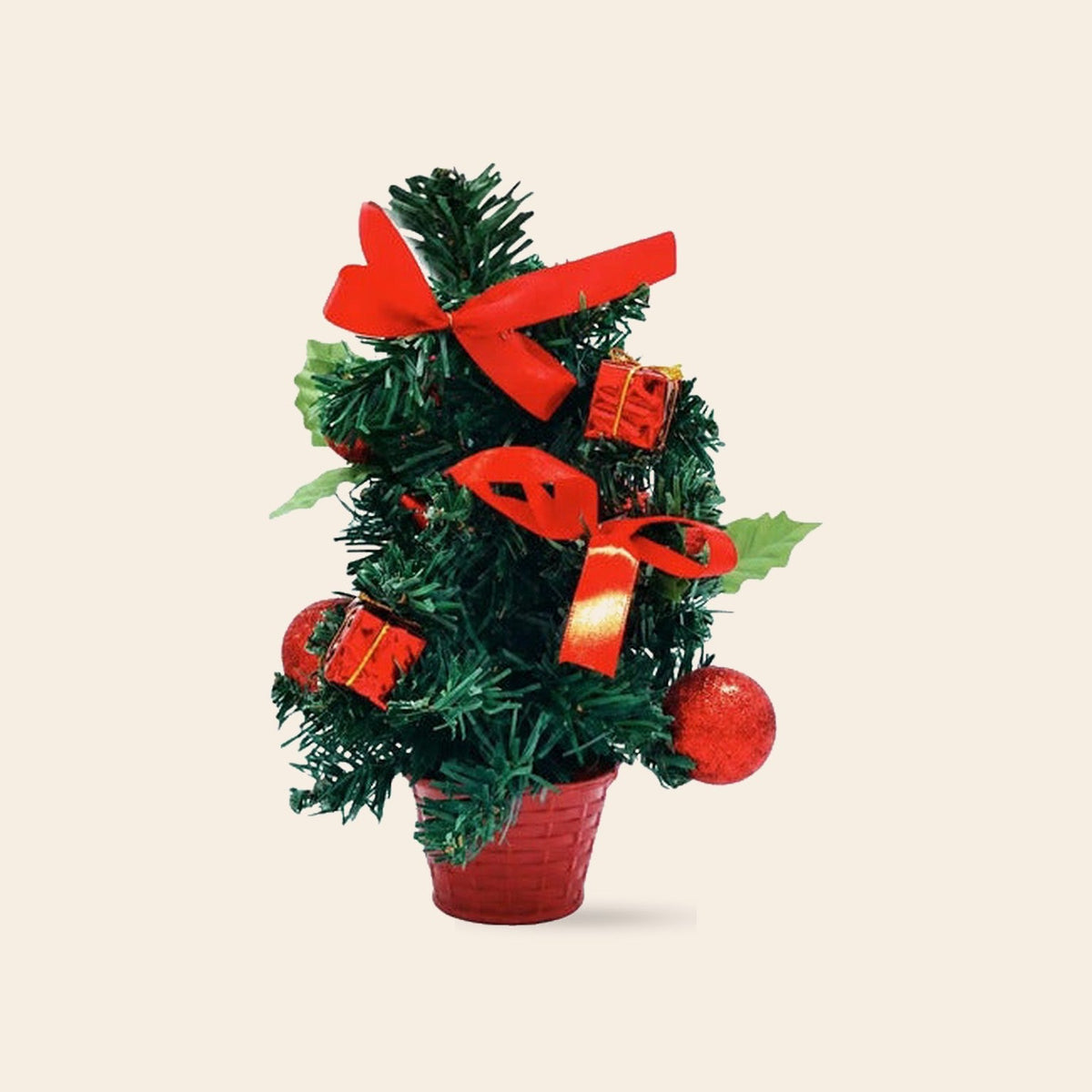 Mini árbol de Navidad 30 cm con maceta moños y esferas