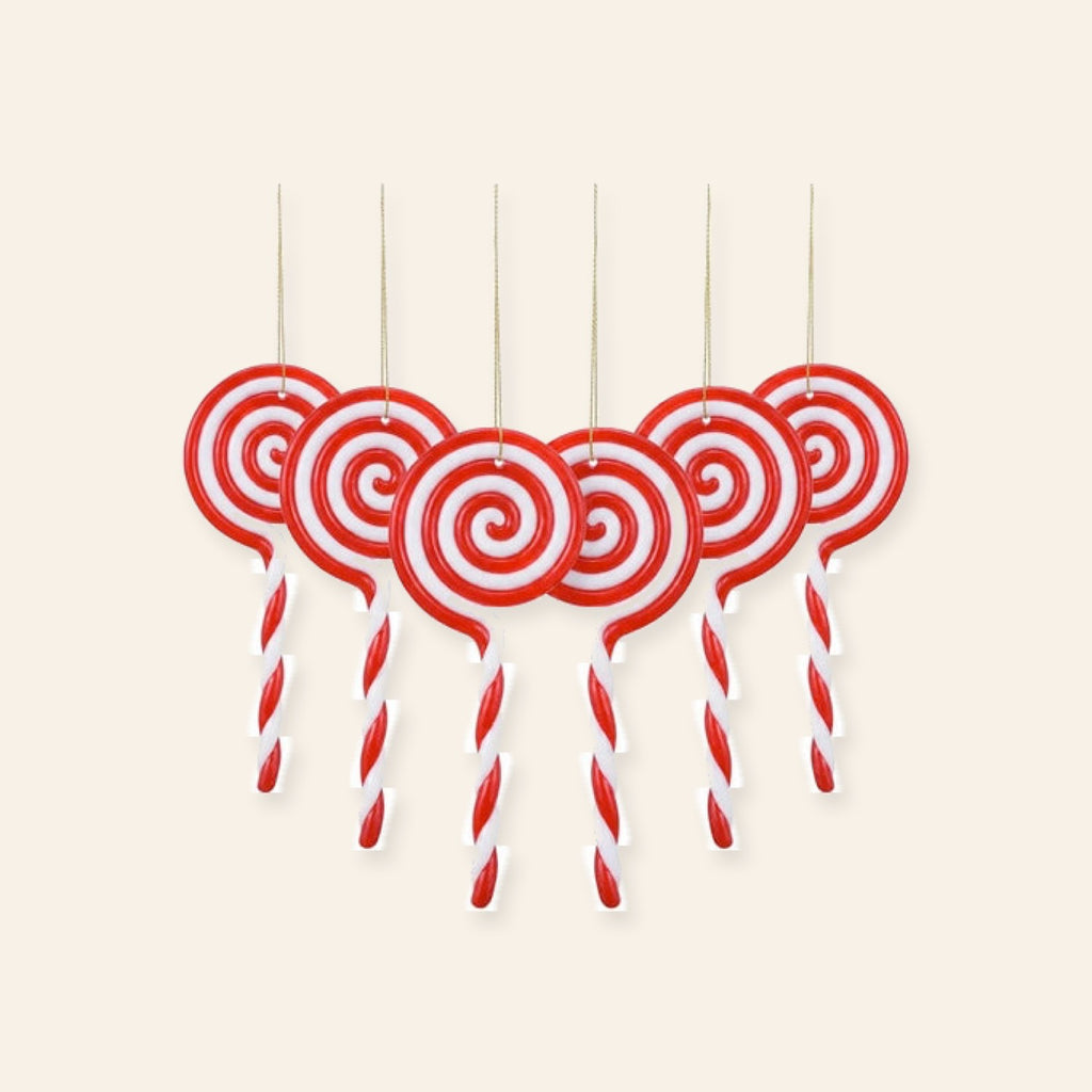 Paquete de 6 adornos navideños en forma de caramelo