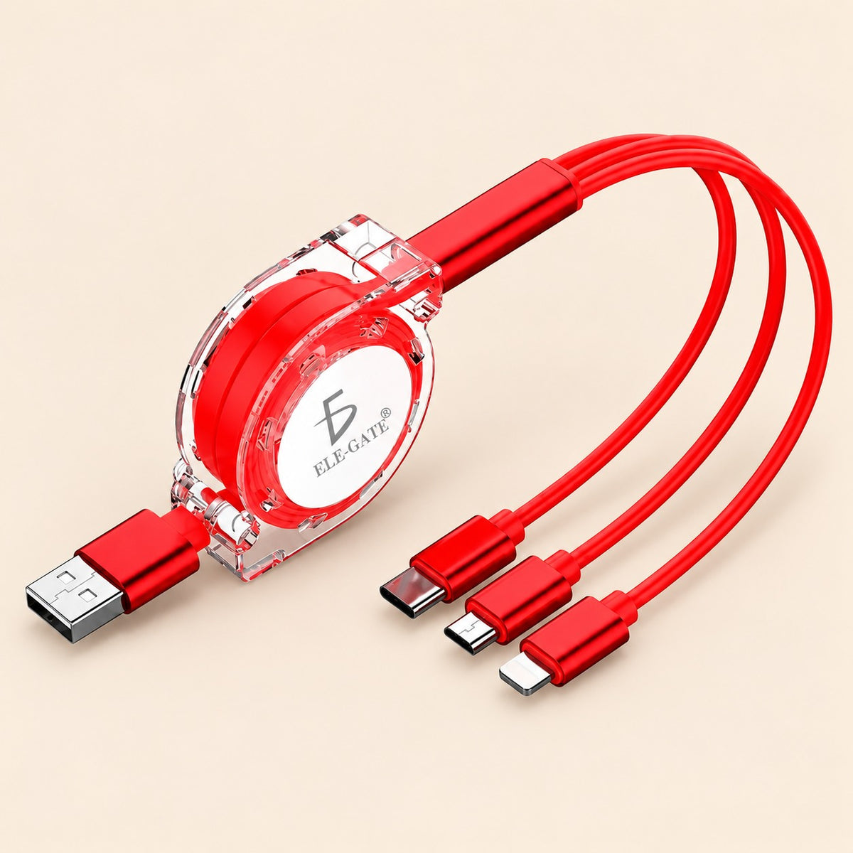 Cable retráctil 3 en 1 micro USB USB-C para iPhone Lightning