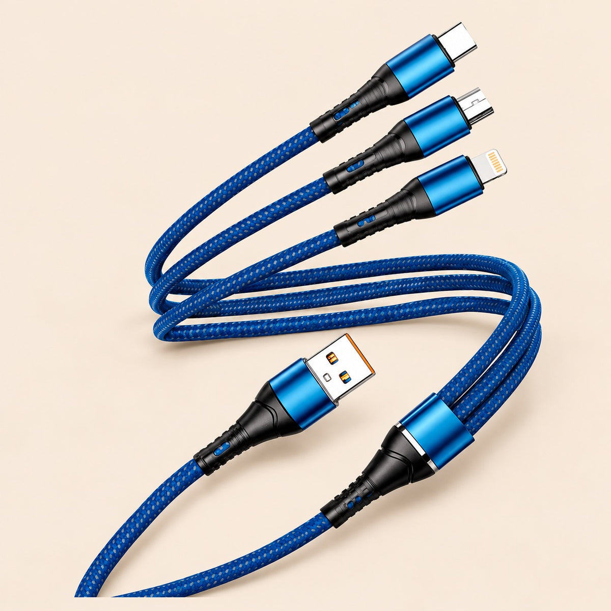 Cable USB 3.1 3 en 1 alta velocidad con entradas tipo C azul
