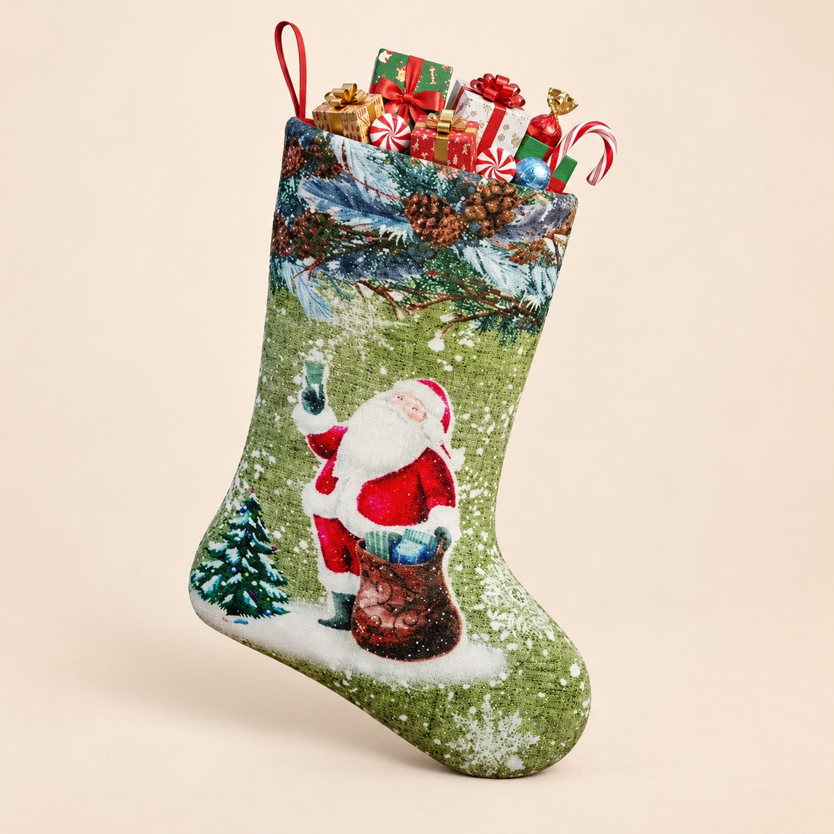 Bota navideña verde con diseño navideño 43 cm - FES.43.1
