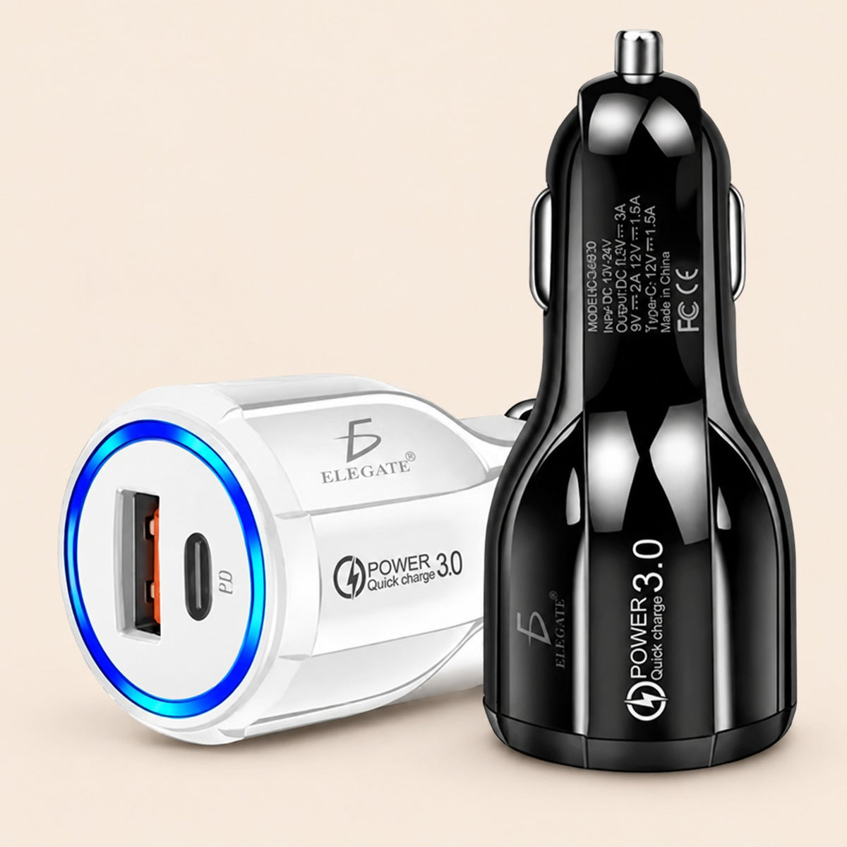 Cargador auto encendedor USB carga rápida QC3.0+PD tipo C