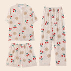 Set de pijama de 3 piezas kawai fresca y ligera con estilo crema XXXL
