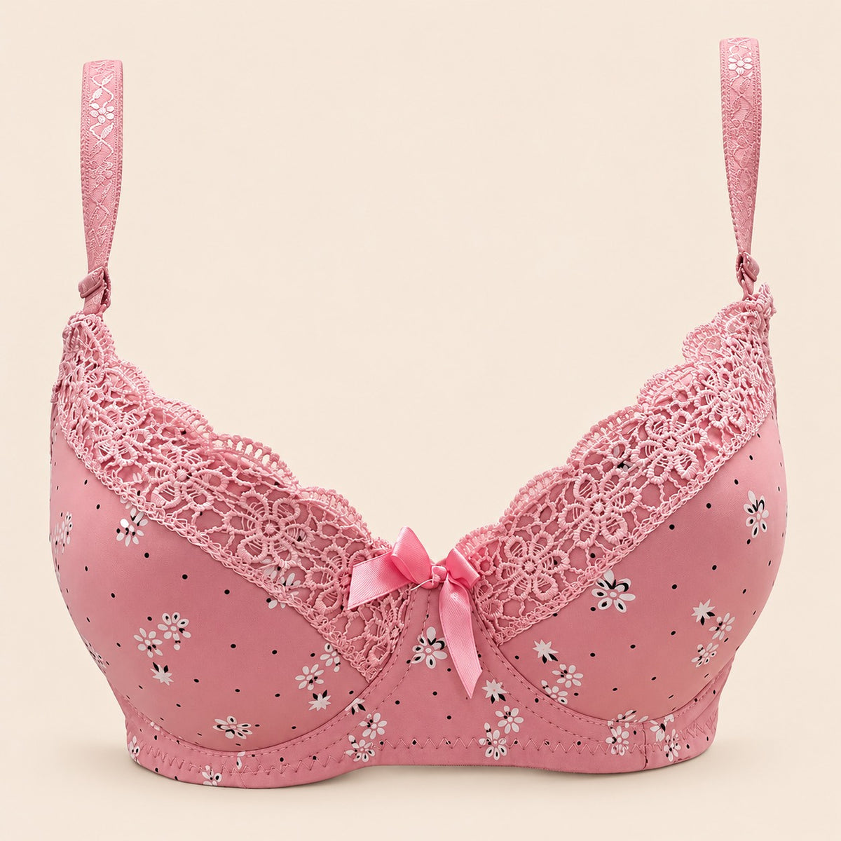 Brasier con encaje de copa completa rosa M