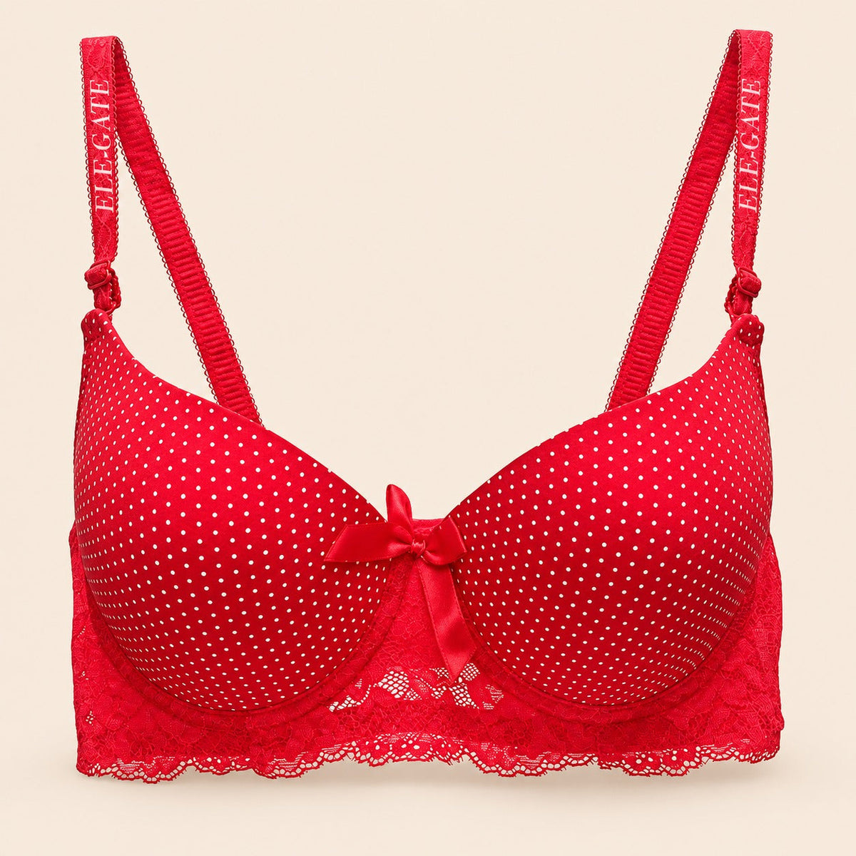 Brasier con diseño de puntos con espalda de encaje rojo M