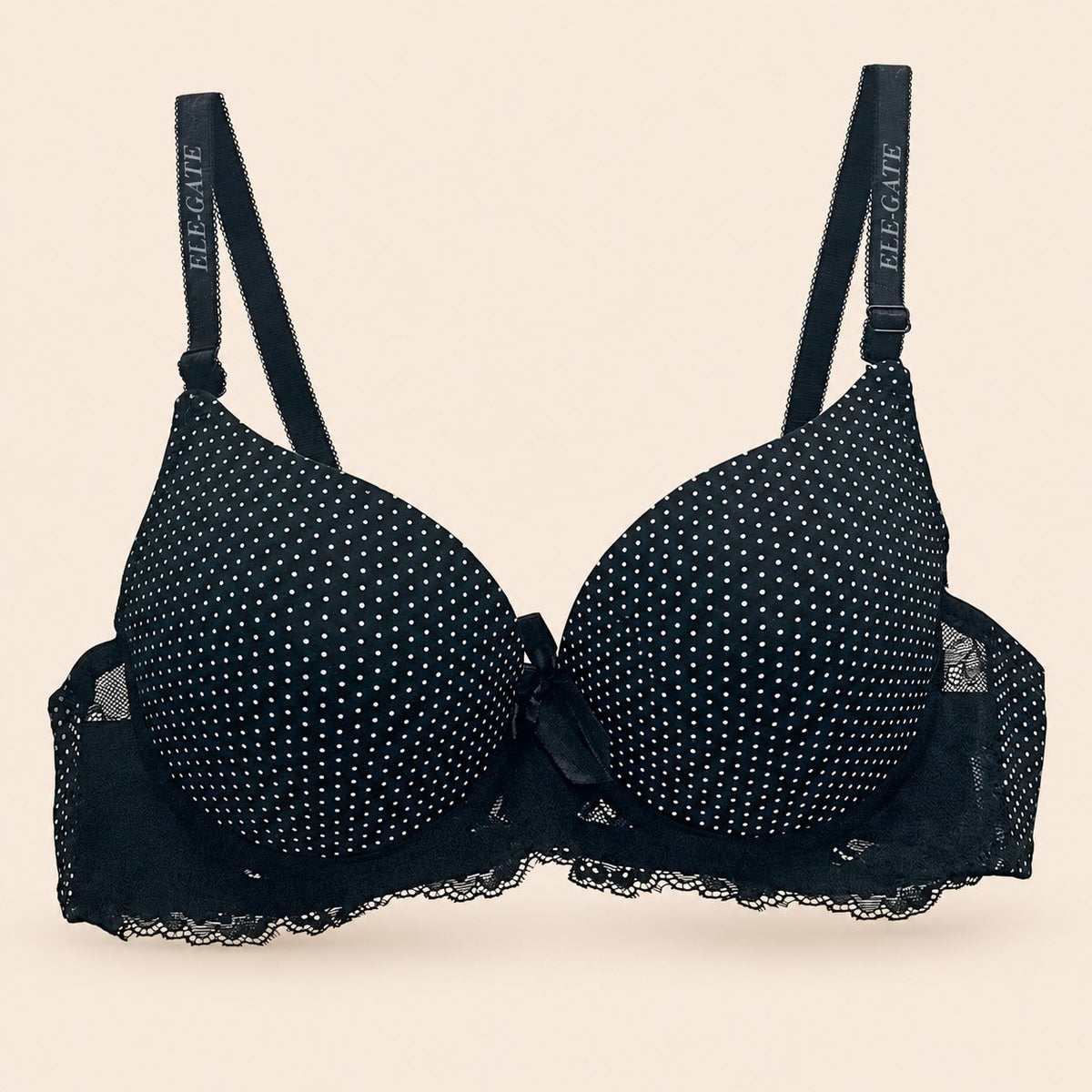 Brasier con diseño de puntos con espalda de encaje negro M