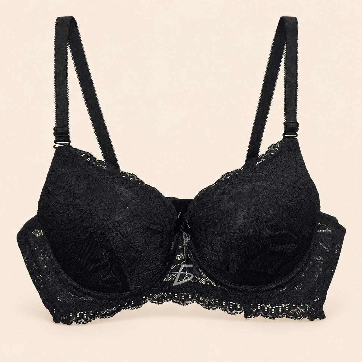 Brasier con encaje bordado push up negro M