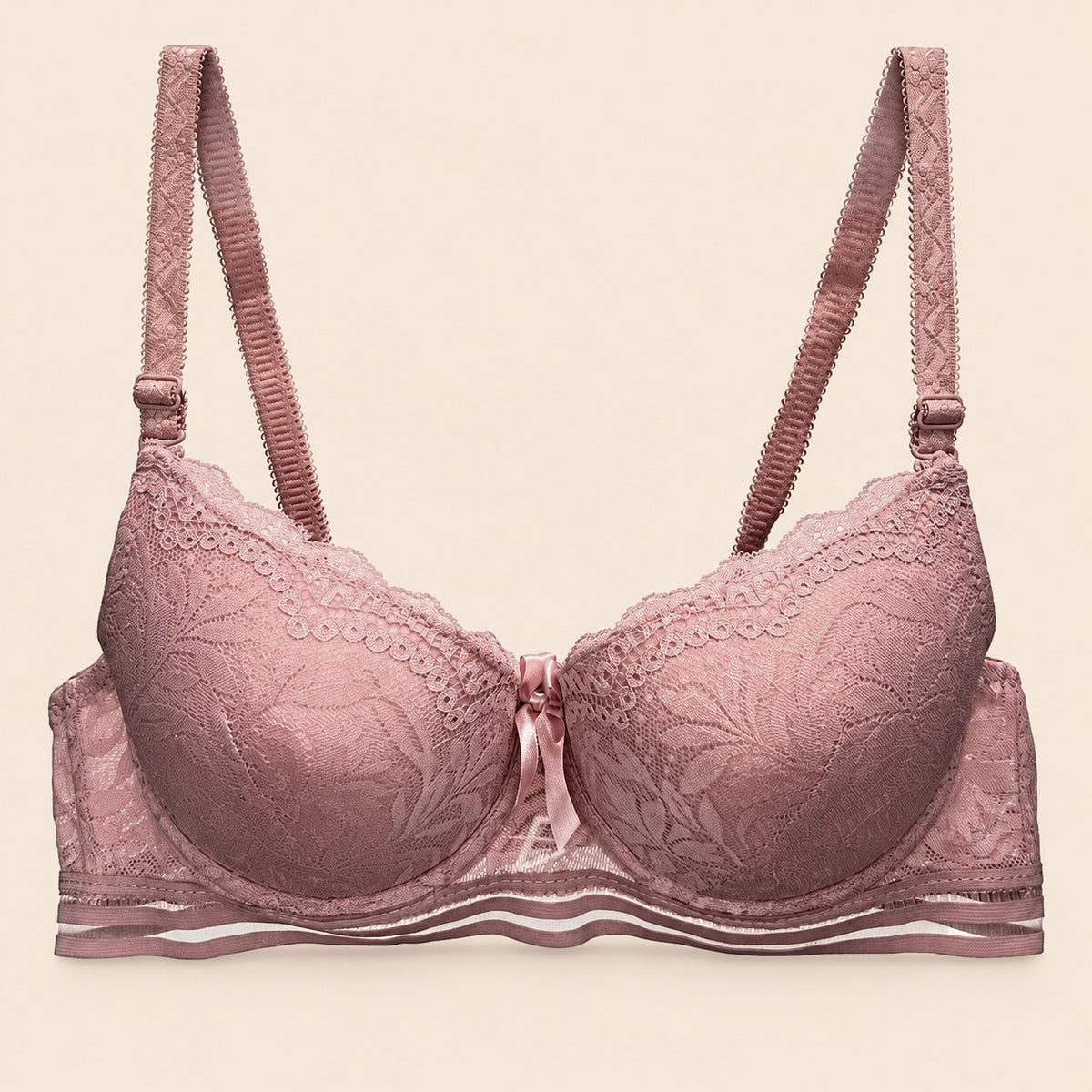 Brasier con encaje y push up con tirantes ajustables coral M
