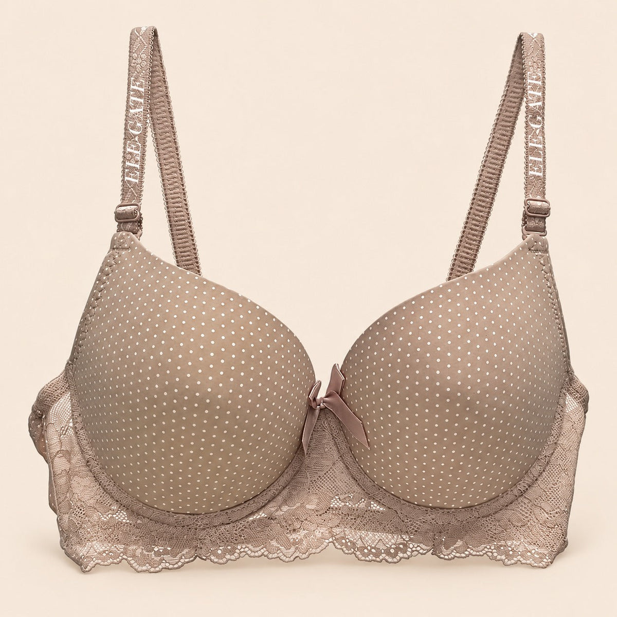 Brasier con diseño de puntos con espalda de encaje beige M