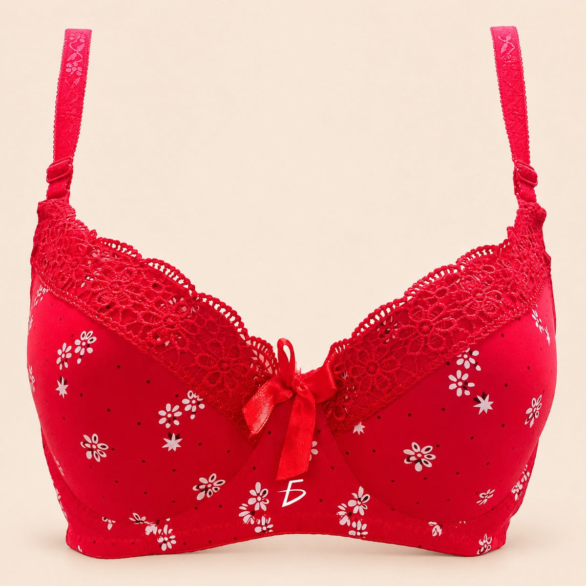 Brasier con encaje de copa completa rojo M