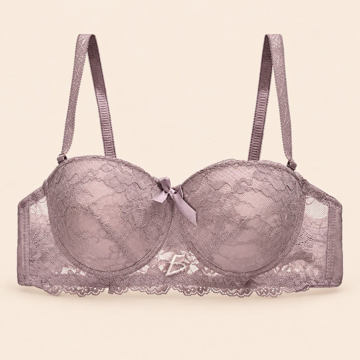 Brasier con aro con encaje y diseño floreado beige M