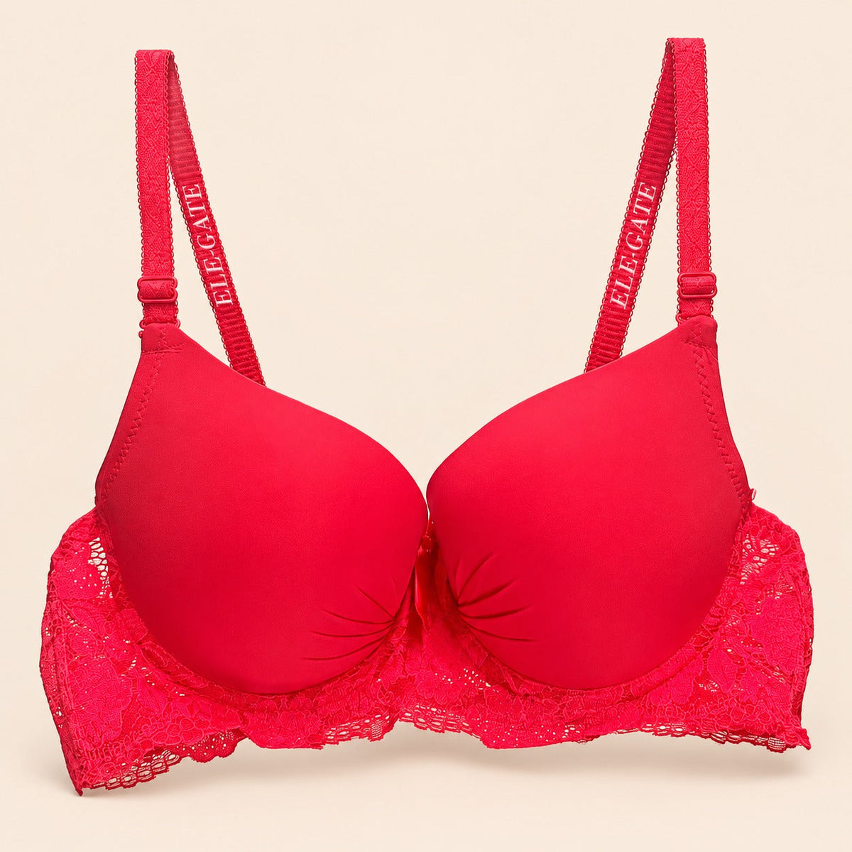 Brasier con copa completa espalda de encajé con efecto push rojo M