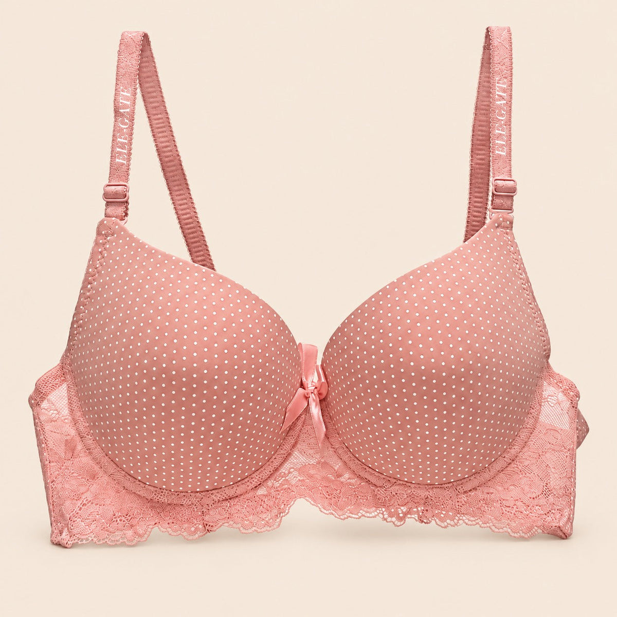 Brasier con diseño de puntos con espalda de encaje rosa claro M