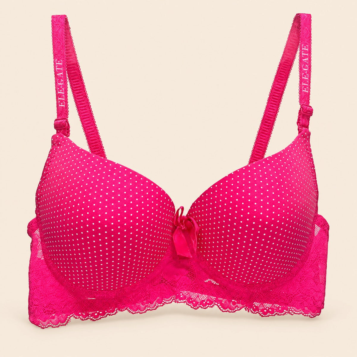 Brasier con diseño de puntos con espalda de encaje fucsia M