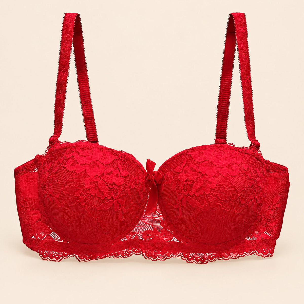 Brasier con aro con encaje y diseño floreado rojo M