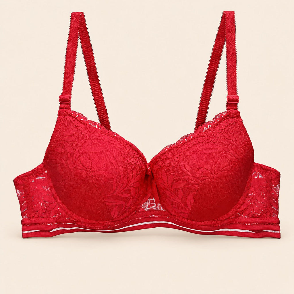 Brasier con encaje bordado push up rojo M