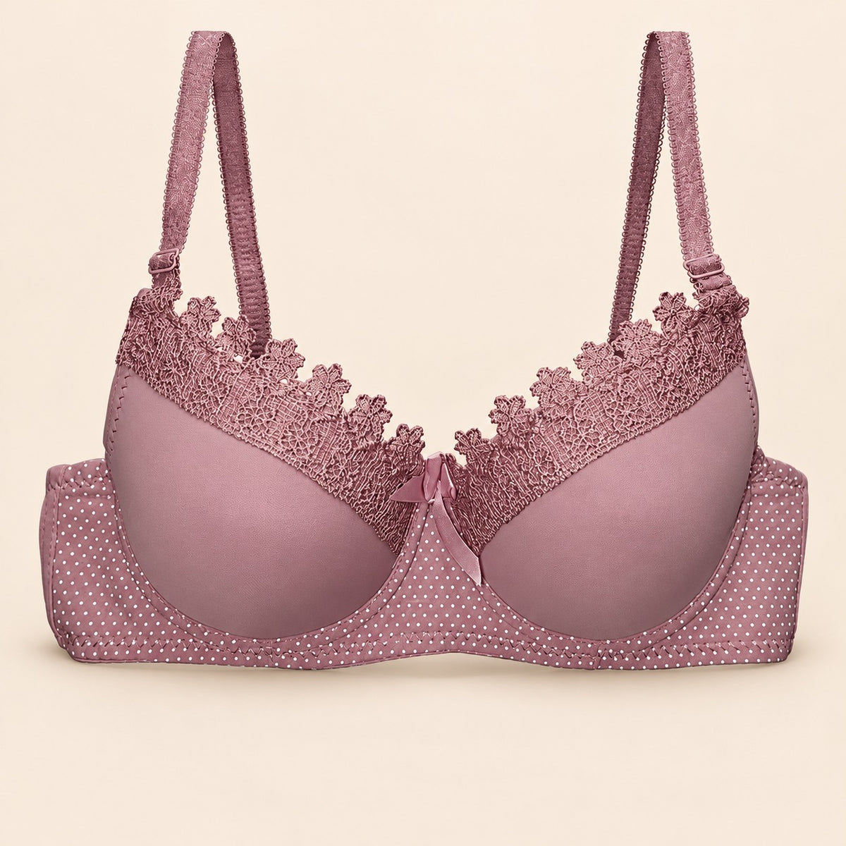 Brasier con encaje de copa completa coral M