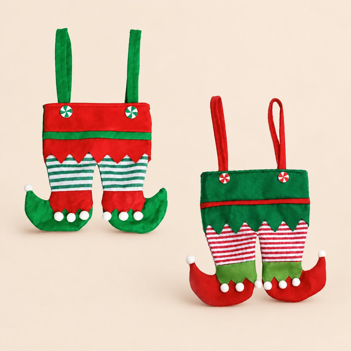 Bolsa de Navidad decorativa con forma de duende verde y rojo rayas
