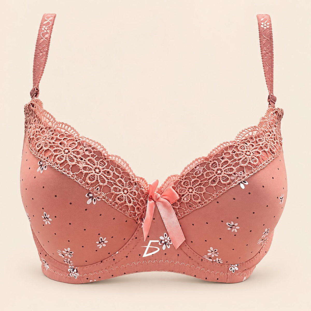 Brasier con encaje de copa completa coral M