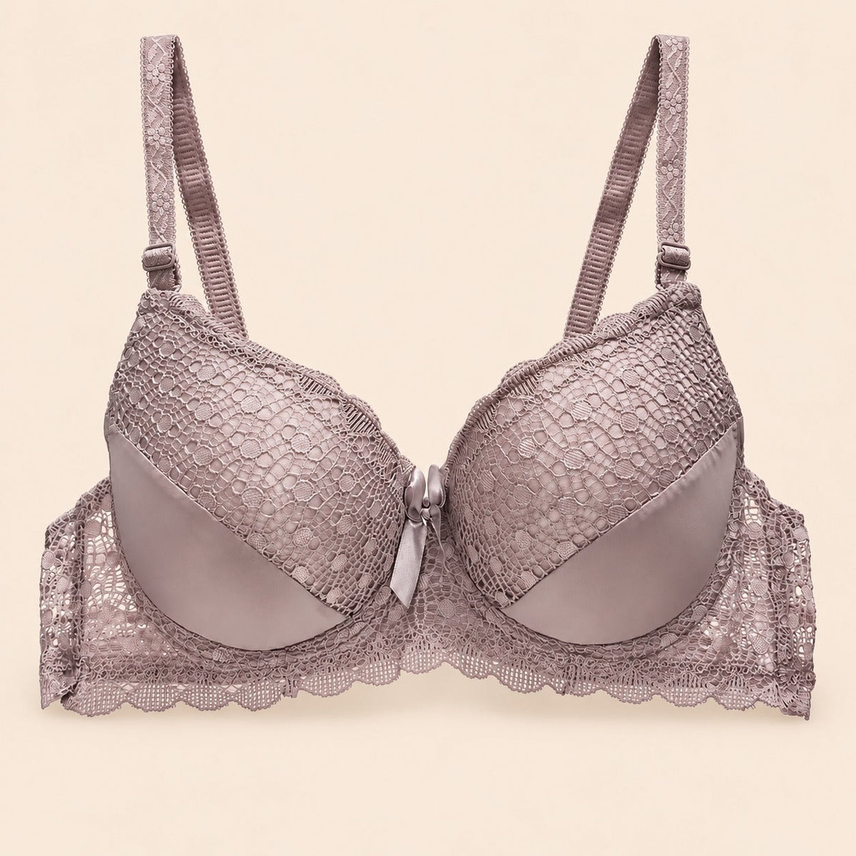 Brasier con encaje trasparente de espalda copa completa beige M