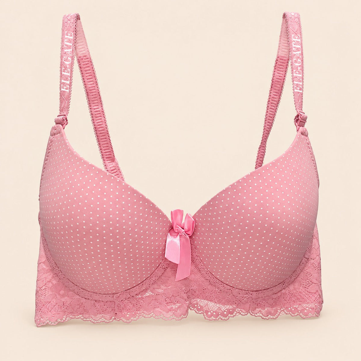 Brasier con diseño de puntos con espalda de encaje rosa M