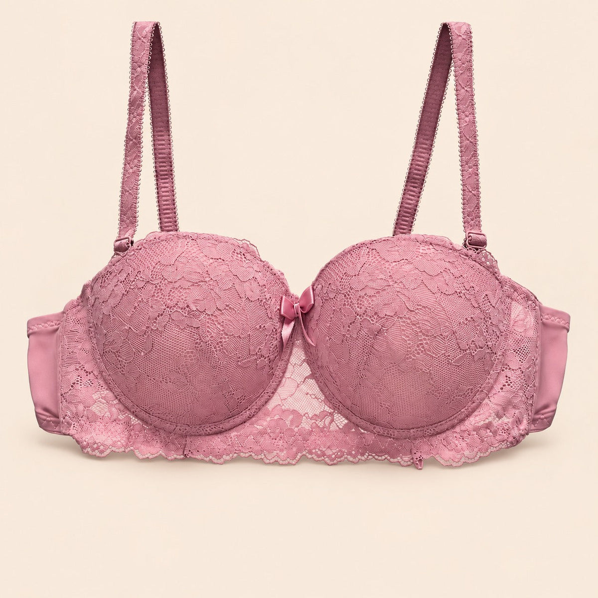 Brasier con aro con encaje y diseño floreado rosa M