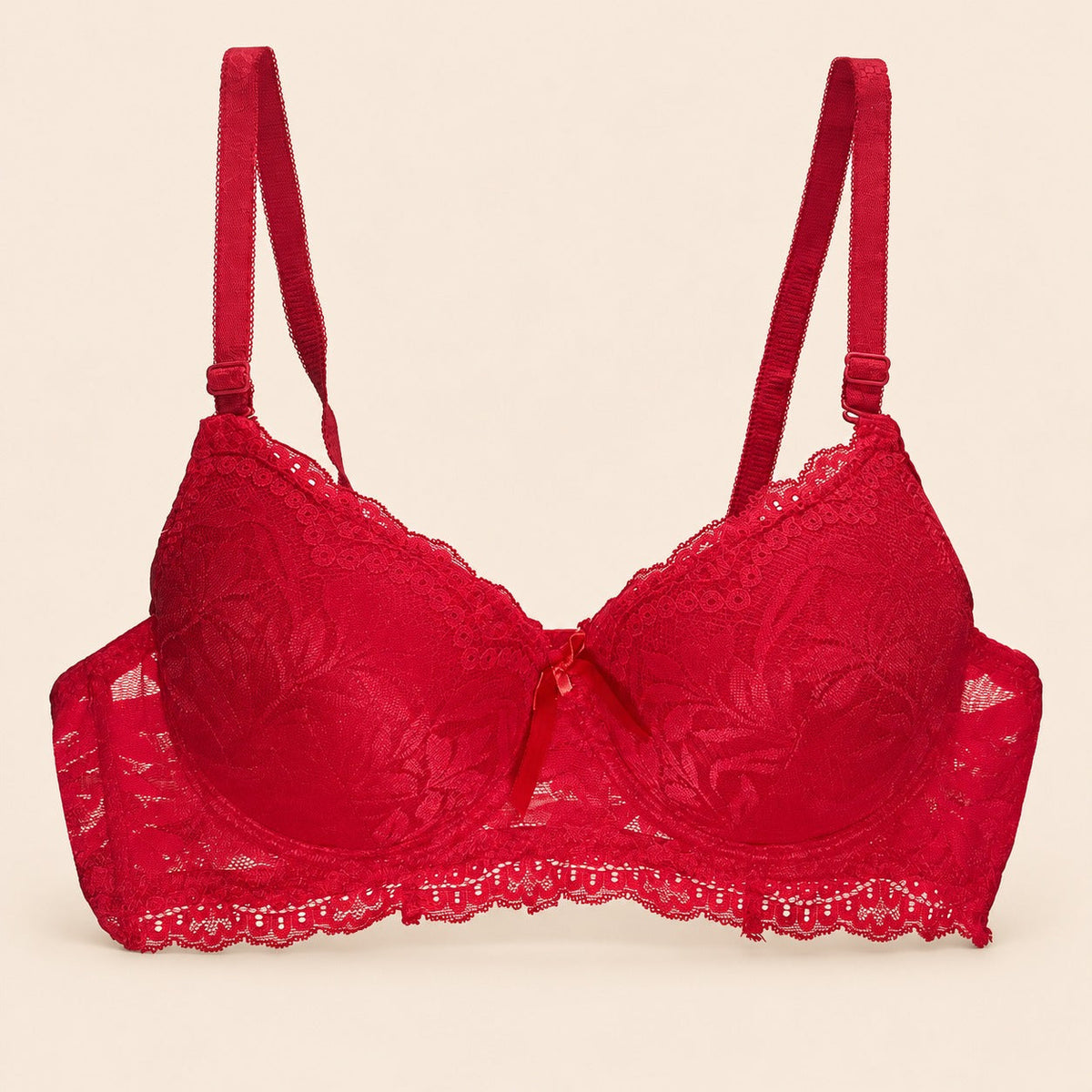 Brasier con encaje bordado push up rojo M