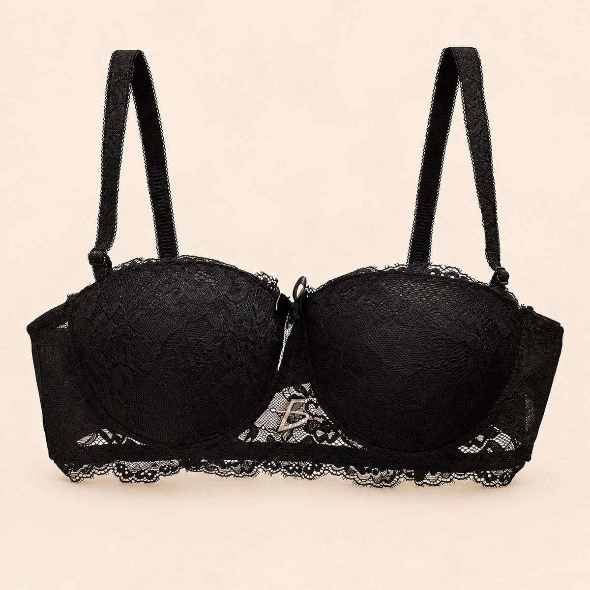 Brasier con aro con encaje y diseño floreado negro M