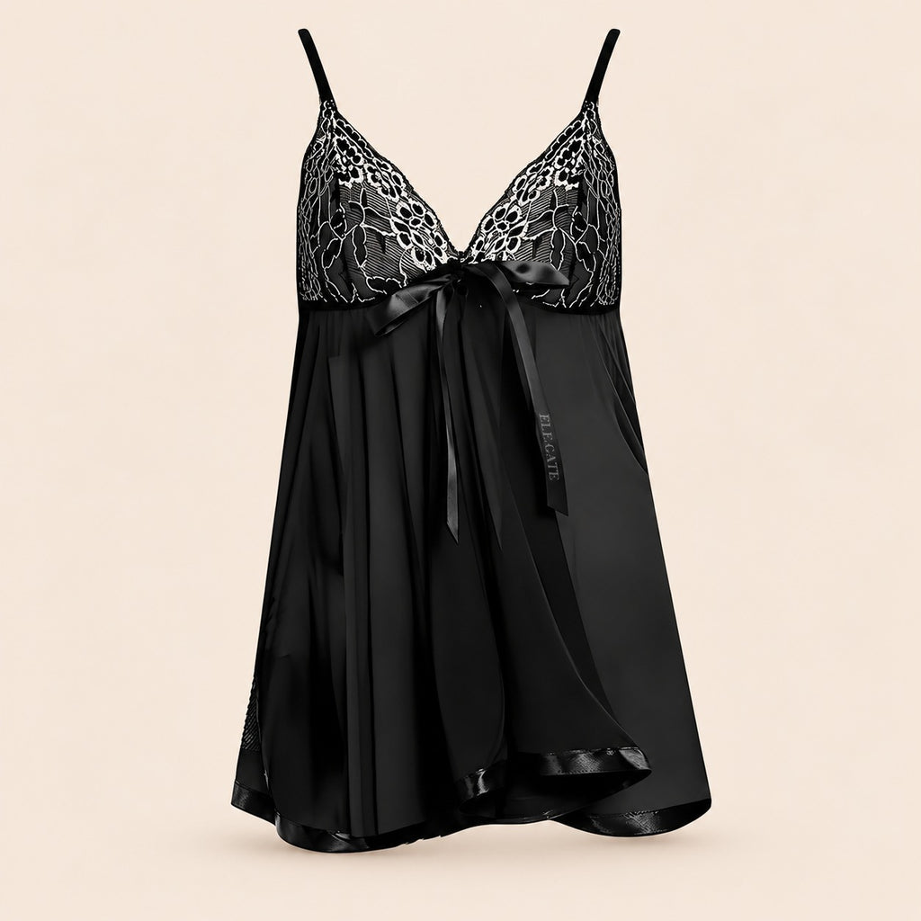 Baby doll coquete con encaje y transparencia - M
