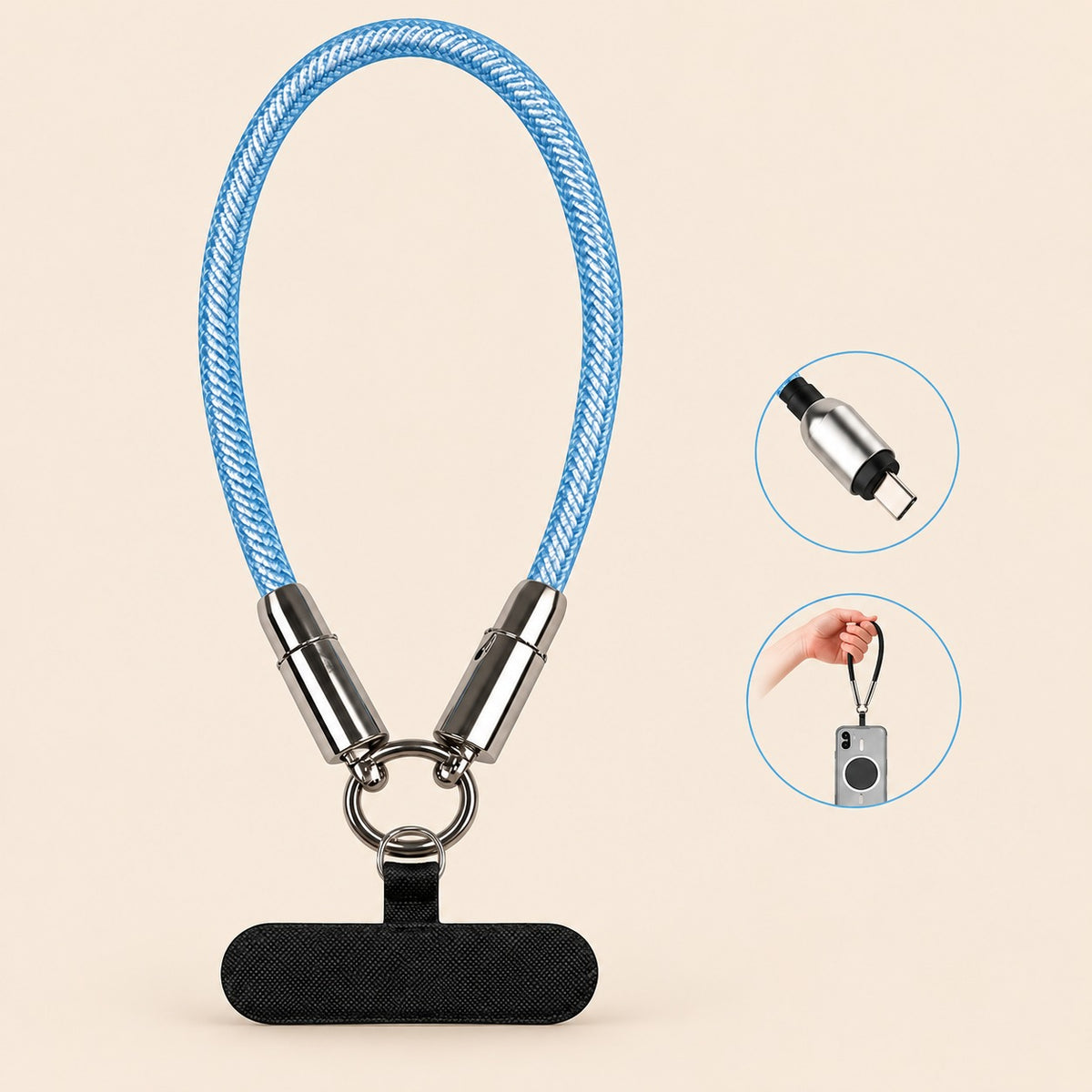 Cable de carga con correa de mano 2 en 1 USB-C 60W - azul