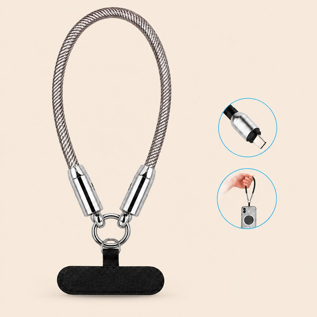 Cable de carga con correa de mano 2 en 1 USB-C 60W - gris