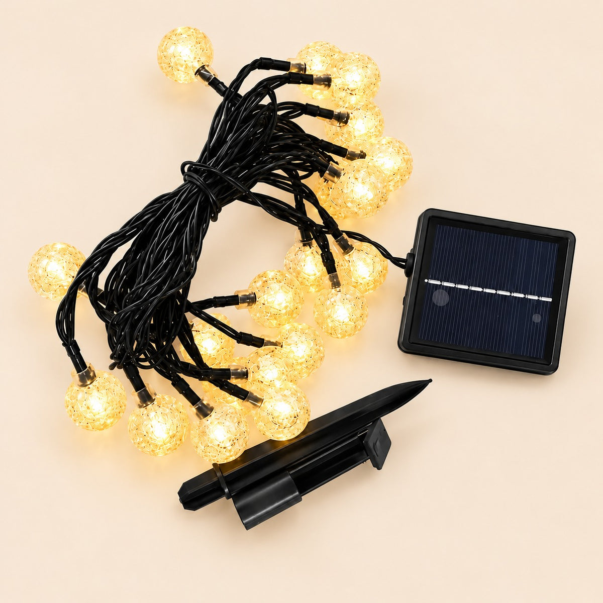 Serie de luces solares LED 5m con 20 bombillas luz cálida blanco cálido