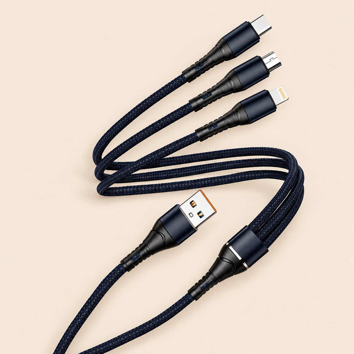Cable USB 3 en 1 tipo C para Lightning micro USB negro