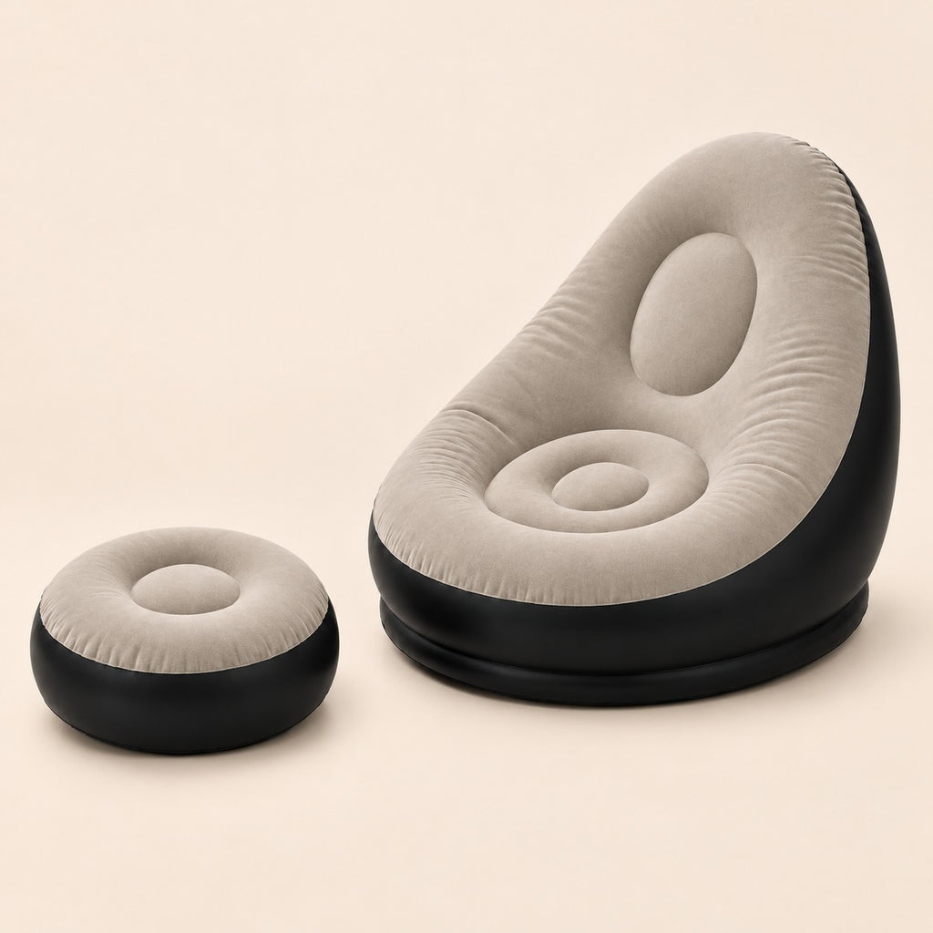 Sillón inflable gris con reposapiés
