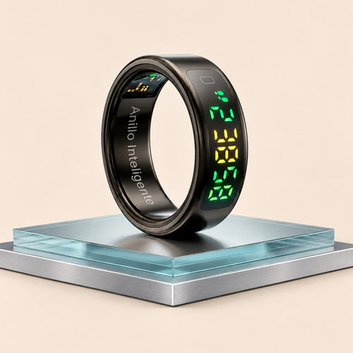 Anillo inteligente negro talla 8 con pantalla