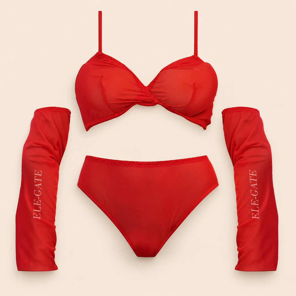 Conjunto de lencería con mangas - M rojo M